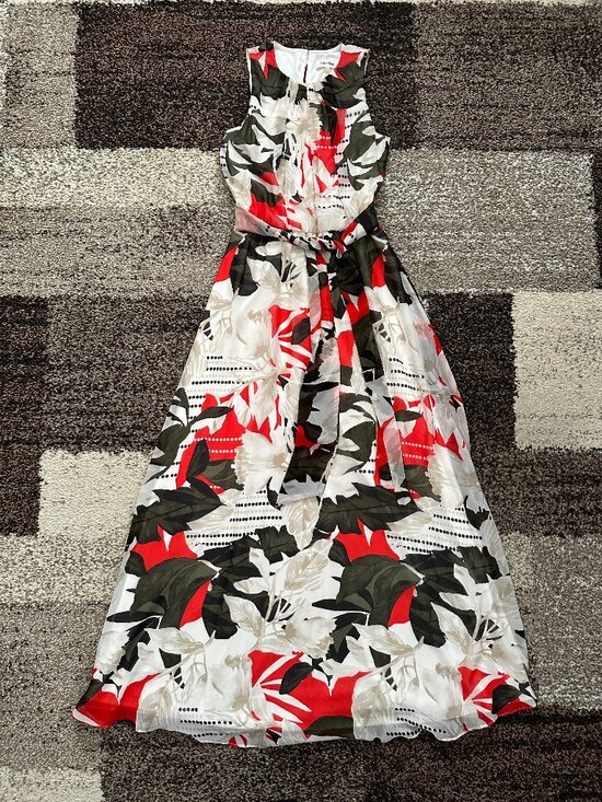 Calvin Klein Dresses & Skirts - CALVIN KLEIN (Size 4) Chiffon Overlay Floral Dress Maxi Long Red Green White Tie